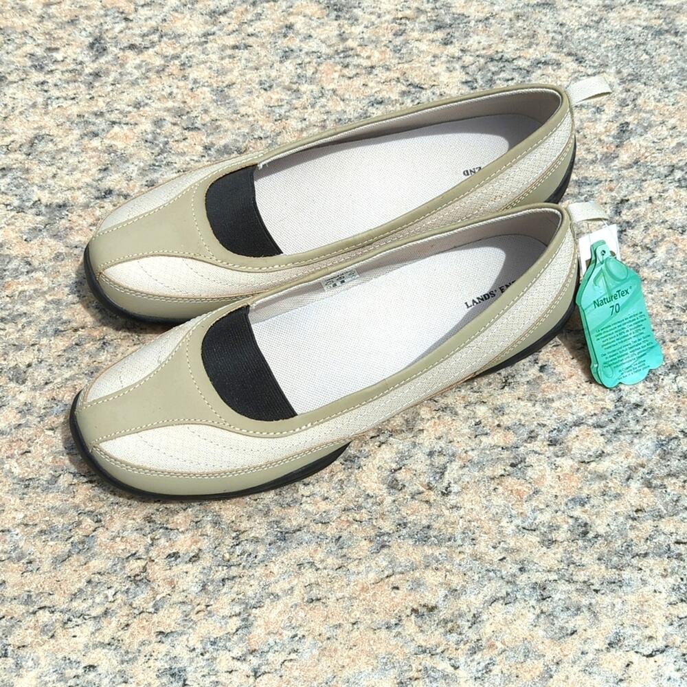 Lands End NatureTex Taupe Color Block Outdoor Comfort Flats NWT